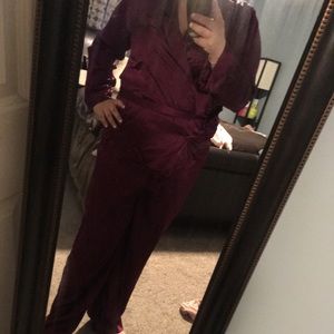 Victoria's Secret L maroon silk Asymmetric PJ set